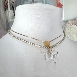 Free People 💗 vintage rhinestone choker and glass horse charm pendant